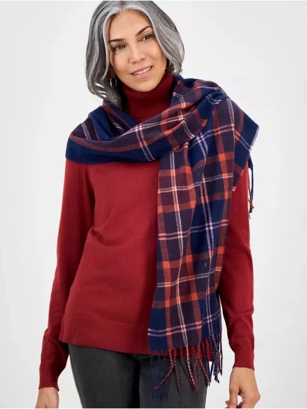 Style & Co Women's Tartan Plaid Scarf Navy. O/S